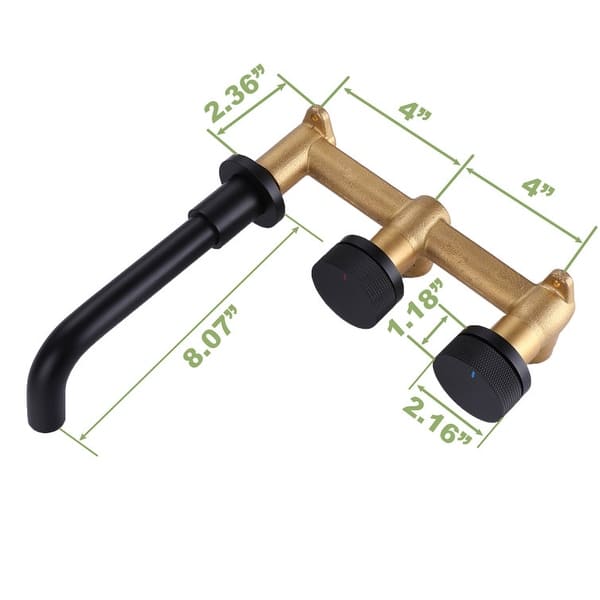 dimension image slide 1 of 2, Solid Brass 2-Round Knob Handle Wall Mounted Bathroom Faucet