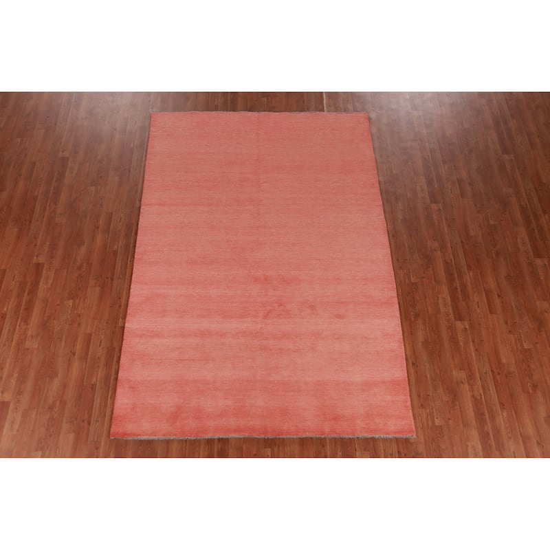 Hand Knotted Oriental 100% Wool Carpet Modern Solid Coral Gabbeh Area Rug - 9' 0'' X 6' 1''