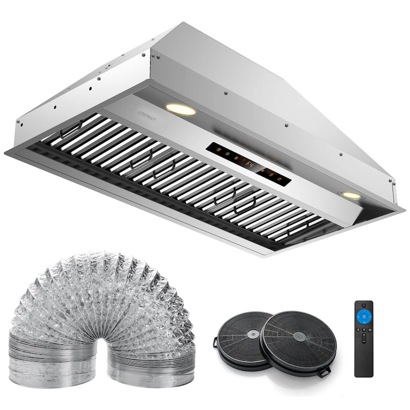 Costway 36 Inch Under Cabinet Range Hood with 4 Fan Speeds, - See Details - Silver - See Details