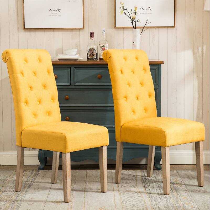 Solid Wood Tufted Parsons Dining Chair,Set of 2