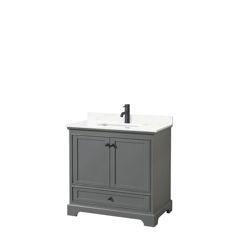 Deborah 36-inch Single Vanity, Quartz Top - Dark Gray, Black Trim, Giotto Quartz Top
