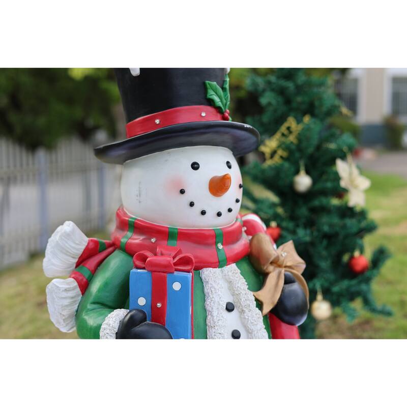 LED Lighted Snowman with Candy Cane Christmas Figurine - 24"