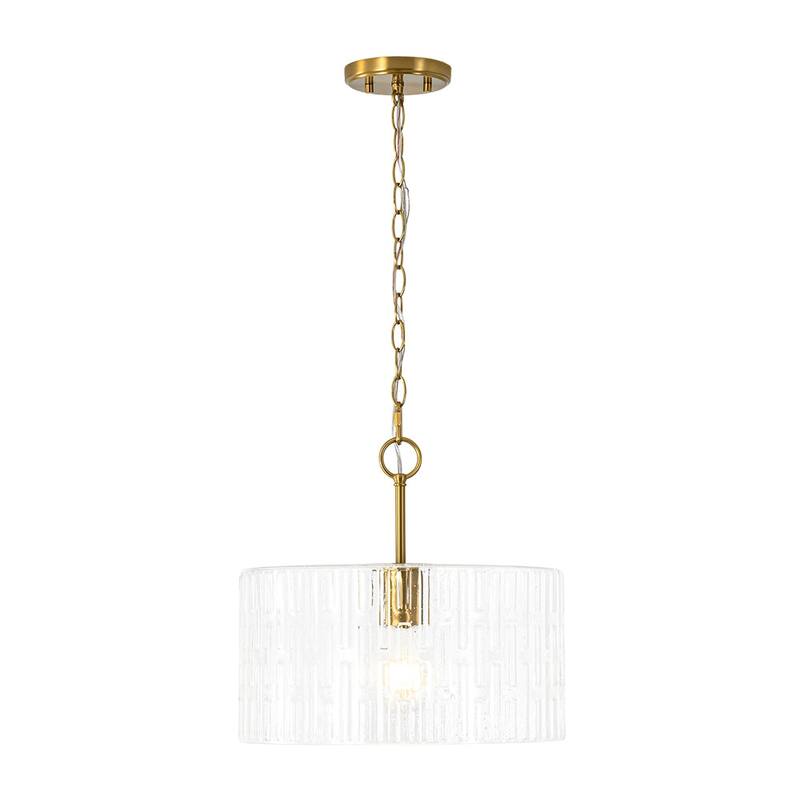 1-Light Clear Embossed Seeded Glass Drum Semi Flush Mount / Pendant