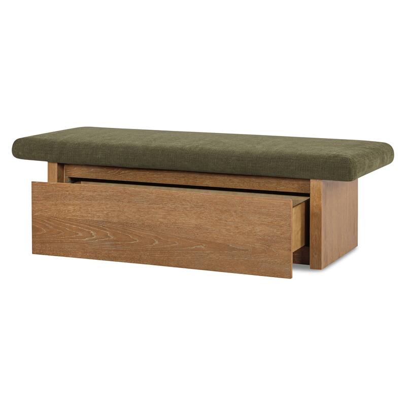 Title: NADAAL STUDIOS Nadaal Orielle Storage Bench, Linen‑Blend Chenille Seat with Oak Veneer Base Oat