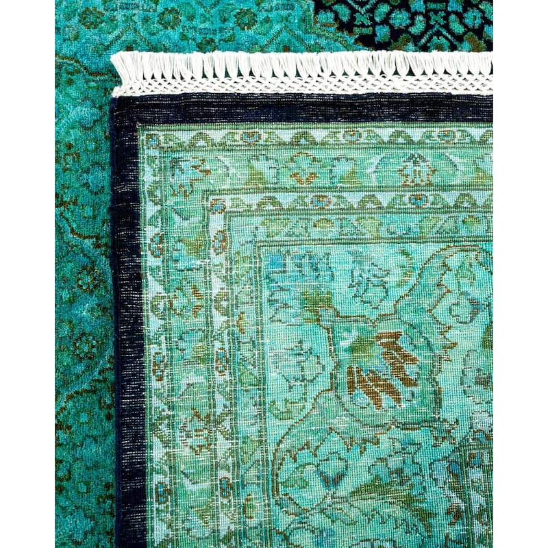 Overton Hand Knotted Wool Vintage Inspired Modern Contemporary Overdyed Blue Area Rug - 8' 1" x 10' 5"