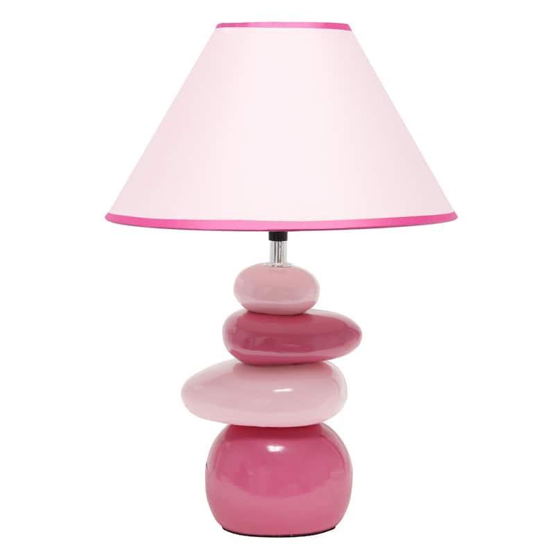 Stack Stone Table Lamp - Ceramic Accent Lamp for Bedroom Living Room Decor - Pink Finish 17.25 Inch