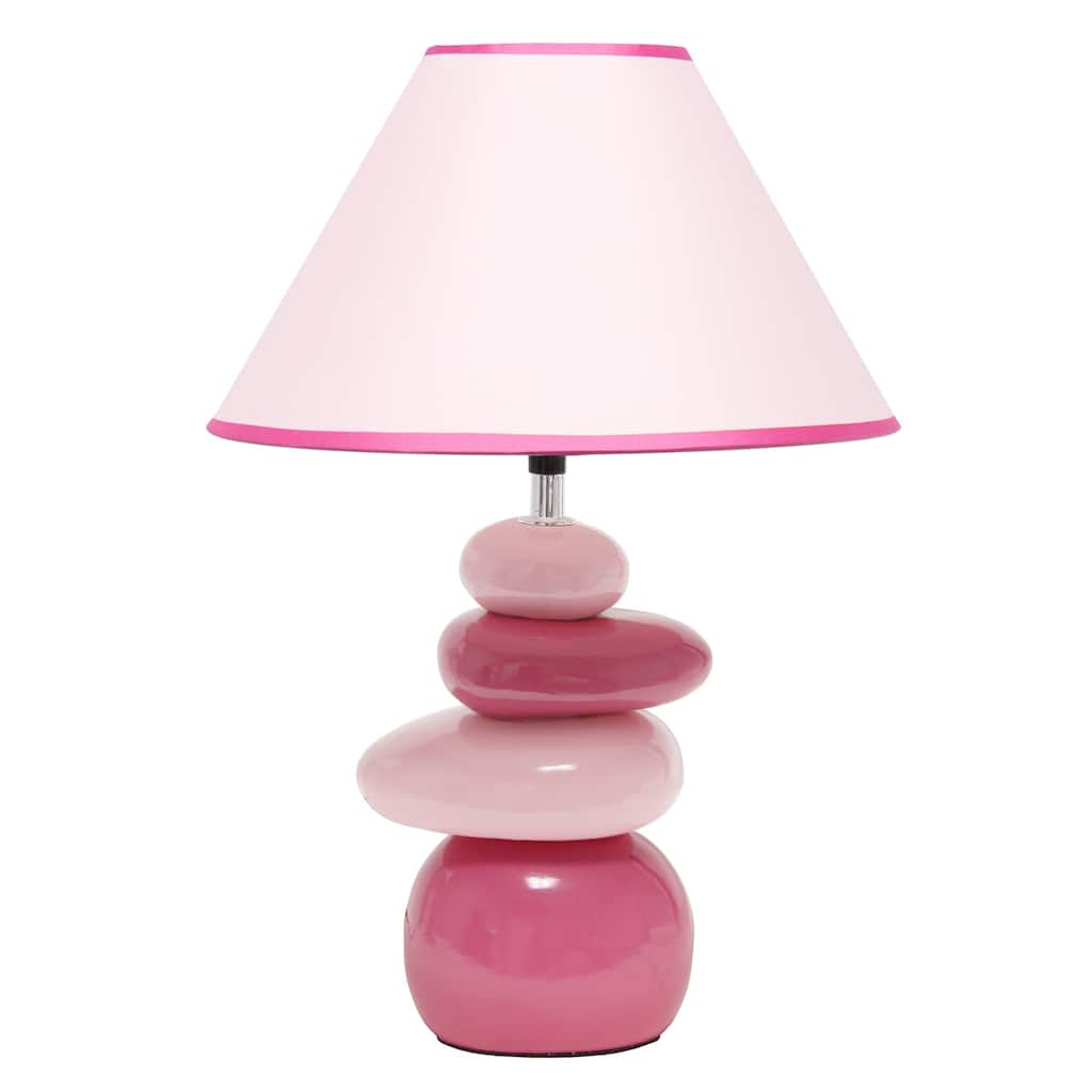 Stack Stone Table Lamp - Ceramic Accent Lamp for Bedroom Living Room Decor - Pink Finish 17.25 Inch