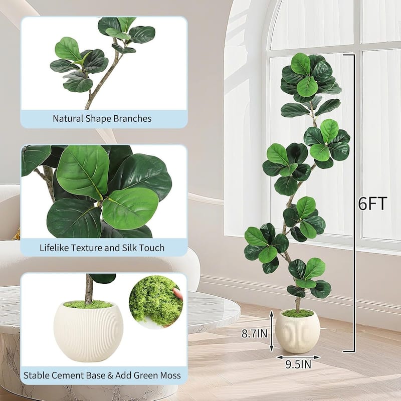Fiddle Leaf Fig Artificial Tree, Fake Floor Plant for Home Decor