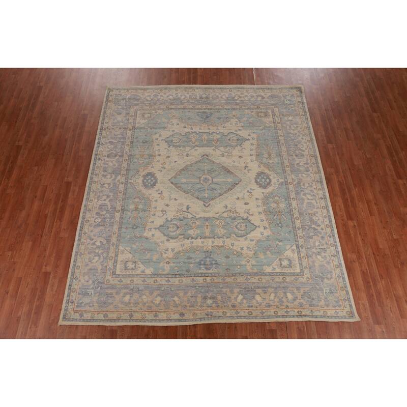 Hand Knotted Oriental 100% Wool Carpet Transitional Floral Beige & Ivories Oushak Area Rug - 9' 9'' X 8' 4''