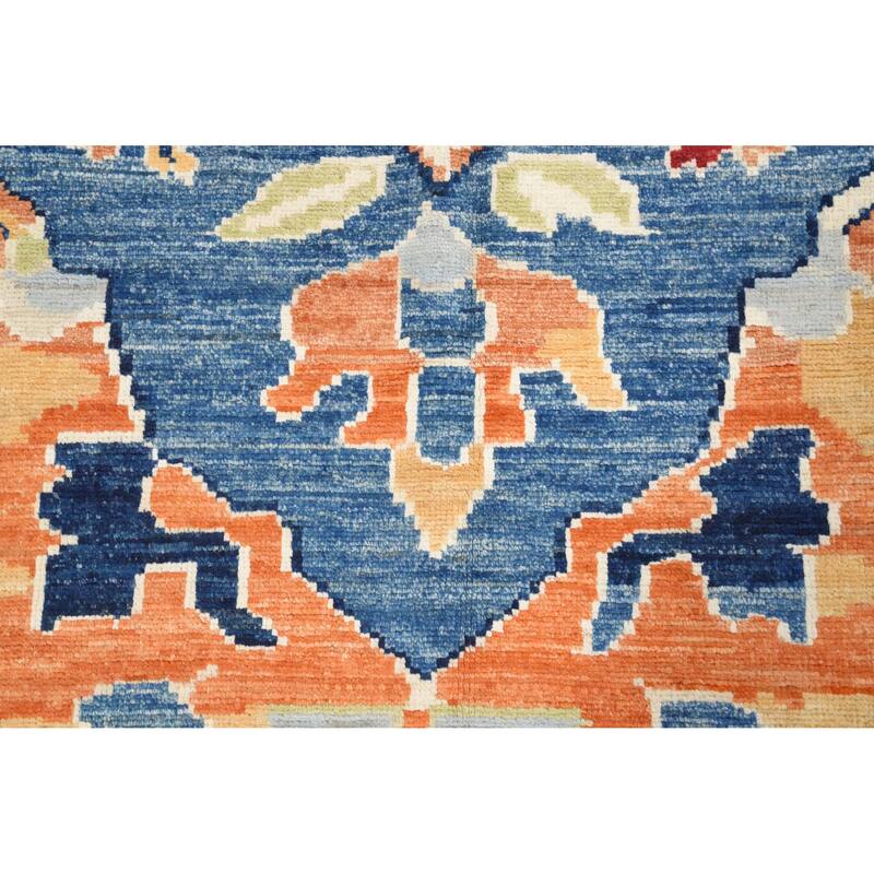 Hand Knotted Oriental 100% Wool Carpet Transitional Floral Navy Blue & Blues Oushak Area Rug - 9' 10'' X 8' 3''