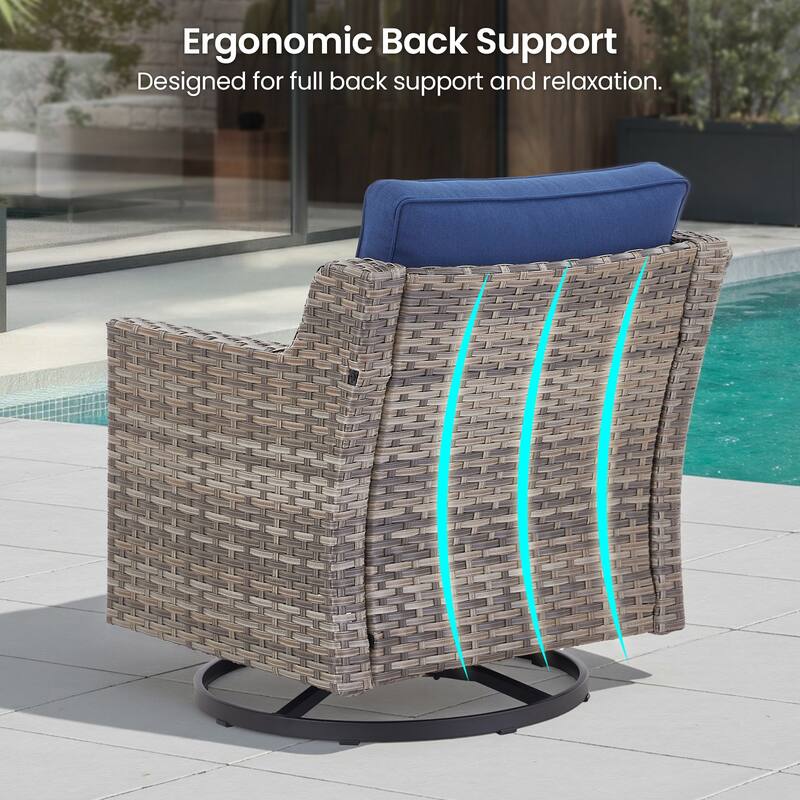 Pocassy Wicker Patio Sofa Glider Swivel Chair Ottoman Furniture Set.