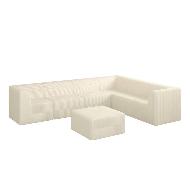 130.32" L-Shaped Corduroy Modular Sectional Sofa with DIY Configuration, and Convertible Sleeper (4/6/7/9-Seater Options)