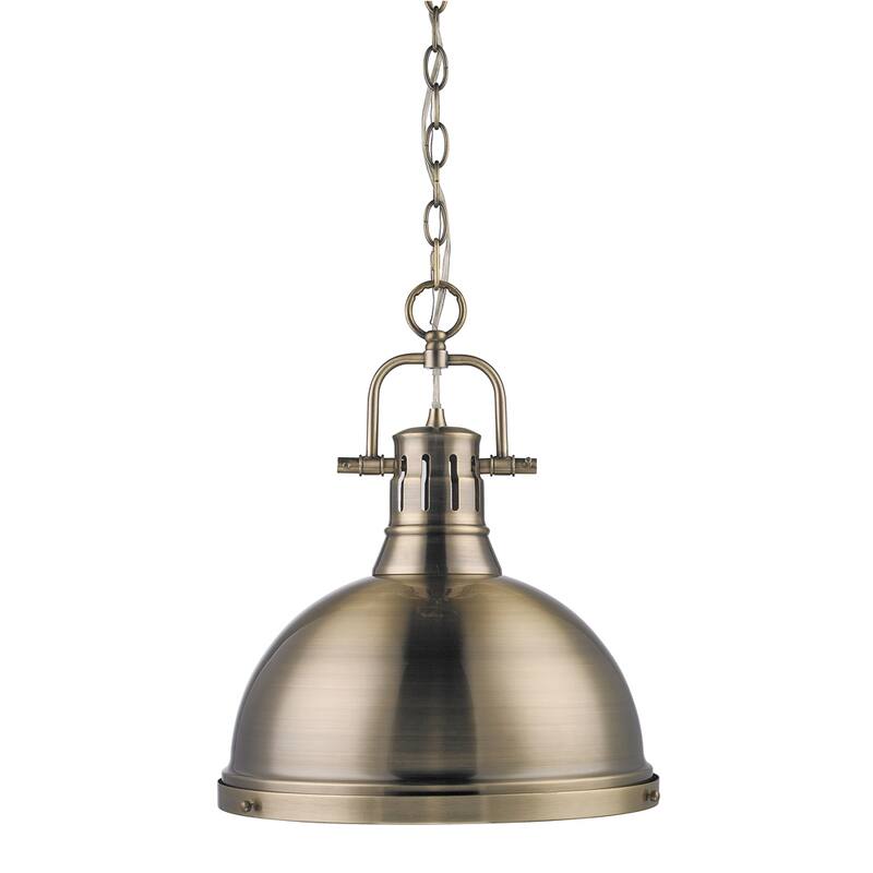 Duncan 1 Light Pendant with Chain in Aged Brass with a Aged Brass