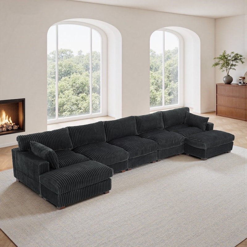 Modern Oversized Plush Corduroy Modular Sectional Sofa with 2 Ottomans
