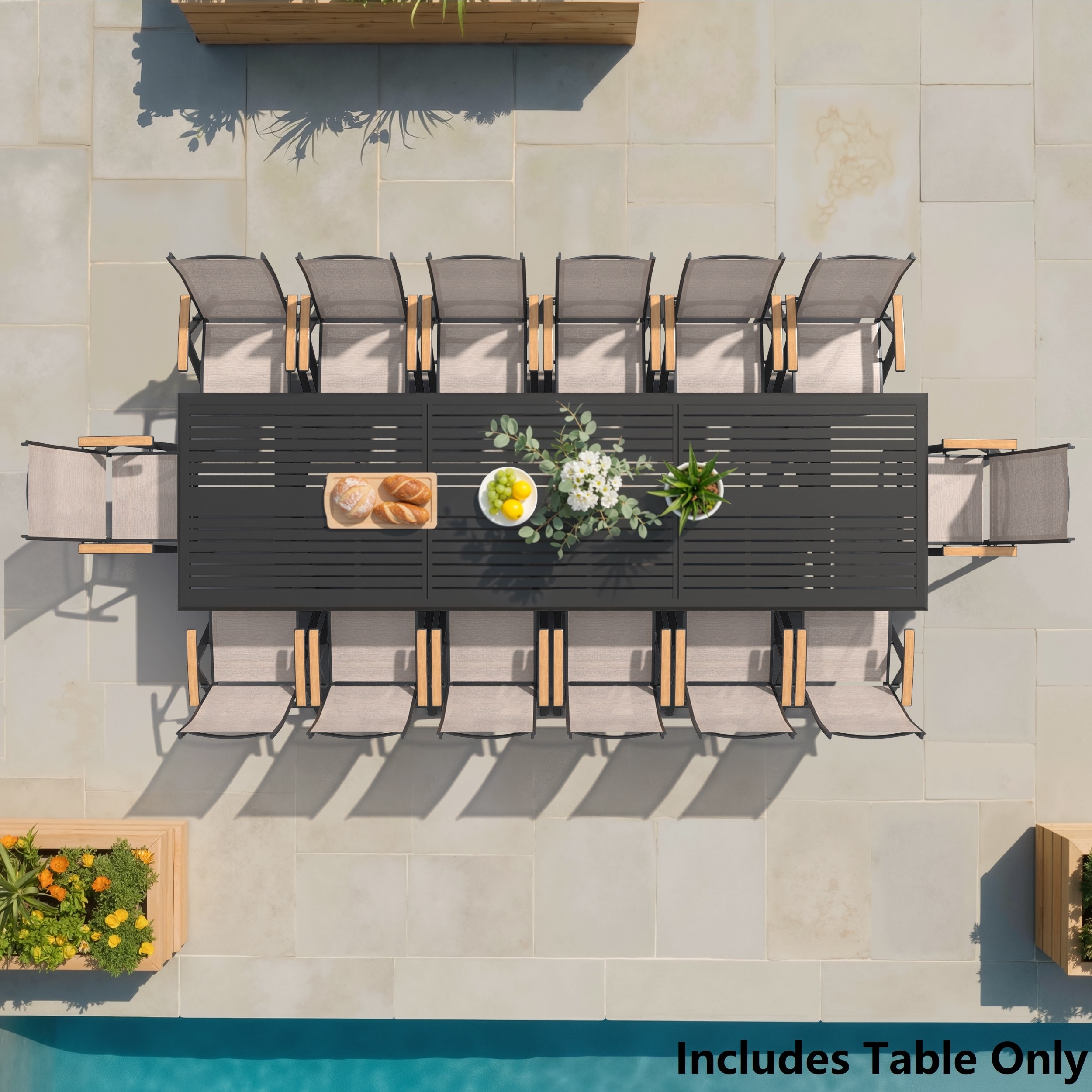 Outdoor Heavy-Duty All-weather Aluminum Patio Rectangular Dining Table with Umbrella Hole for 10-14 Person - See Picture