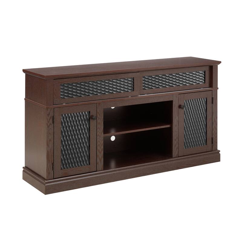 Embossed Pattern TV Stand, TV and Media Console with Open and Closed Storage Space and sliding door