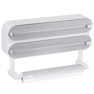 3 In 1 Plastic Wrap Dispenser With Cutter And Magnetic Bottom Gray