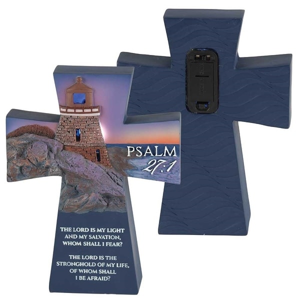 The Lord Is My Light Psalm 27:1 Illuminated Lighthouse Resin Tabletop Cross 5" x 4" - other-frame-size