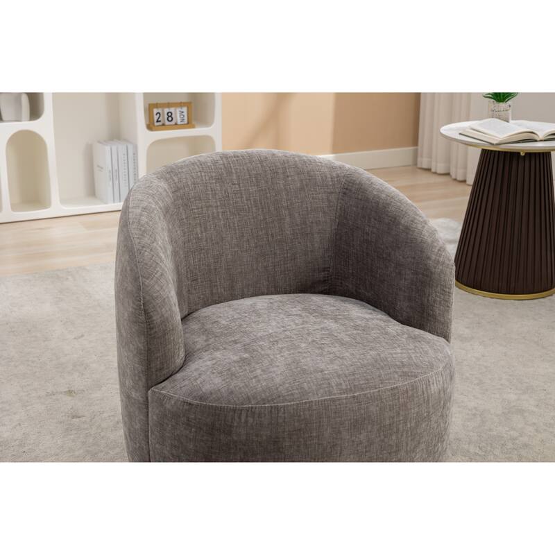 Gray Chenille 25.6" Swivel Barrel Chair with Black Coating