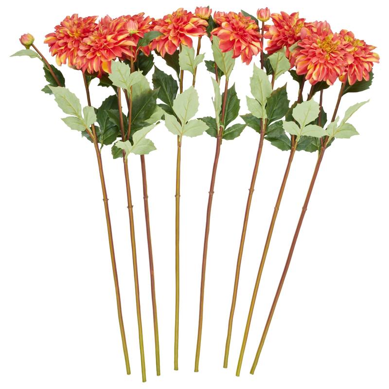 Red Faux Foliage Tall Dahlia Artificial Flower Stem (Set of 8)
