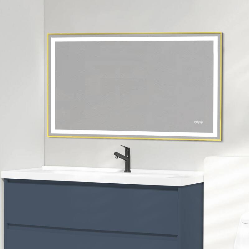 Topcraft Gold Framed Tempered Glass Mirror with Dual LED Strip Lighting