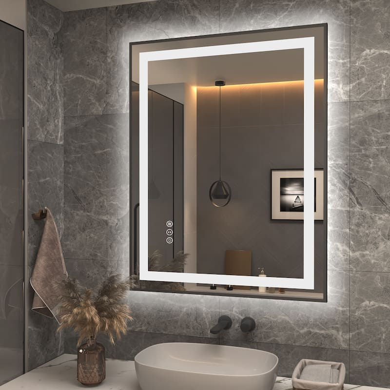 Framed Front & Back LED Lighted Anti-Fog Tempered Glass Wall Bathroom Vanity Mirror - 40" x 30"
