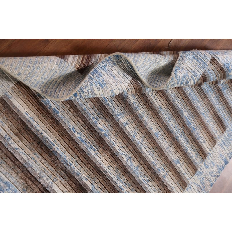 Striped Abstract Modern Accent Rug Hand-Knotted Wool Carpet - 4'1"x 5'10"