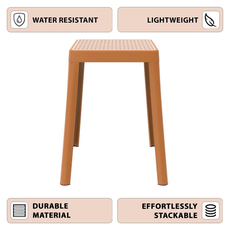 Tresse Modern Stackable Dining Stool with Wicker Seat for Dining Room, Garden, Patio, Indoor or Outdoor Set of 2