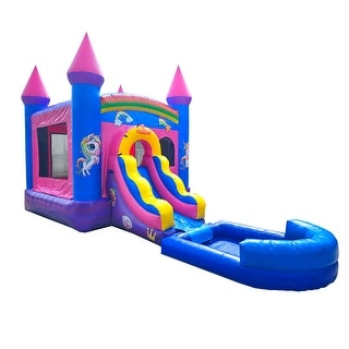 Pogo Bounce House Crossover Bounce House with Slide and Splash Pool, Deluxe Pink