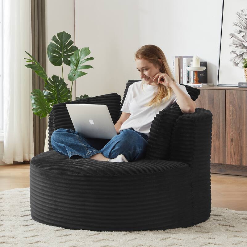 Deep Seat Barrel Chair Corduroy Single Sofa Armchair Round Accent Chair