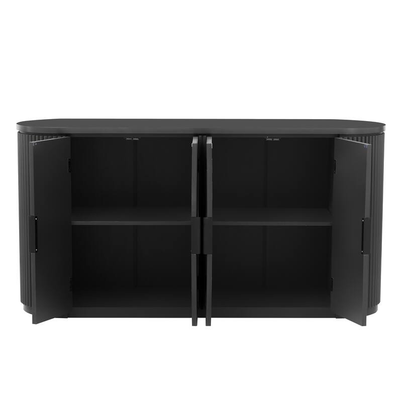 Vertical Striped Door Storage Cabinet, Multi-Functional Wooden Buffet Sideboard, Console Cabinet with Adjustable Shelves