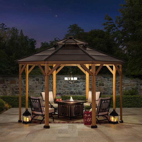 Shop Sunjoy 12 Ft X 12 Ft Cedar Framed Octagon Gazebo Overstock 30581637