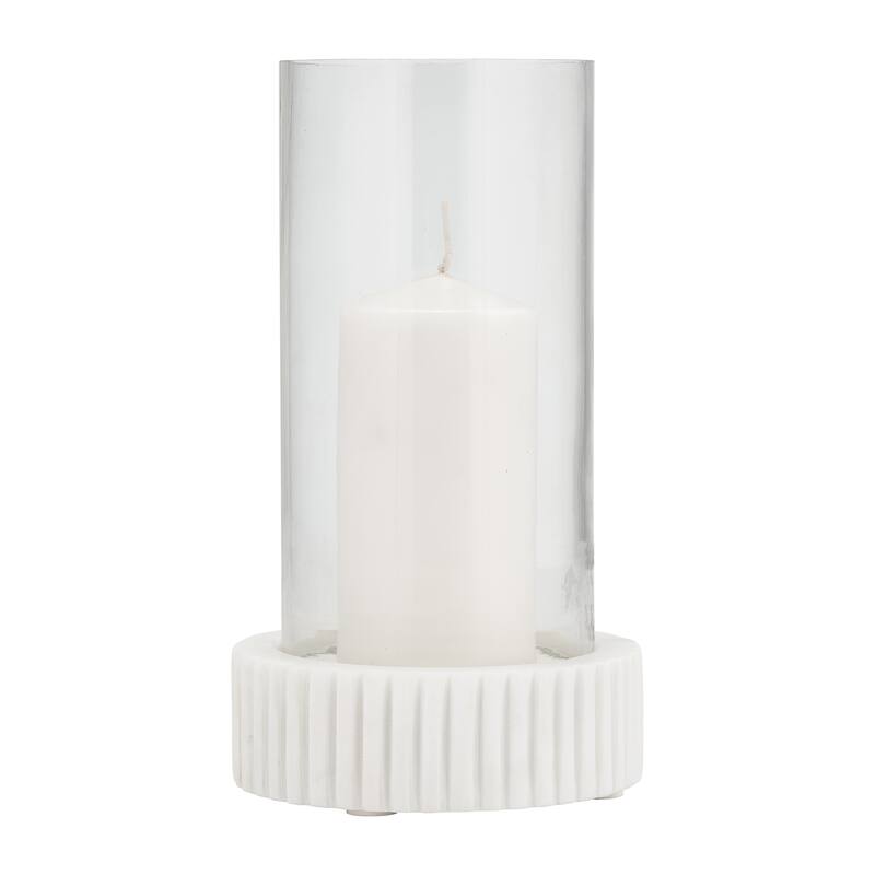 White Marble Hurricane Candle Holder Contemporary Marble and Glass Decorative Candle Display for Home or Office Accent