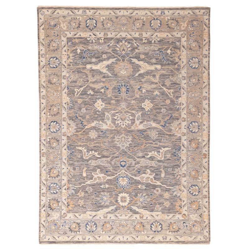 ECARPETGALLERY Hand-knotted Modern Oushak Dark Grey Wool Rug - 9'0 x 12'3