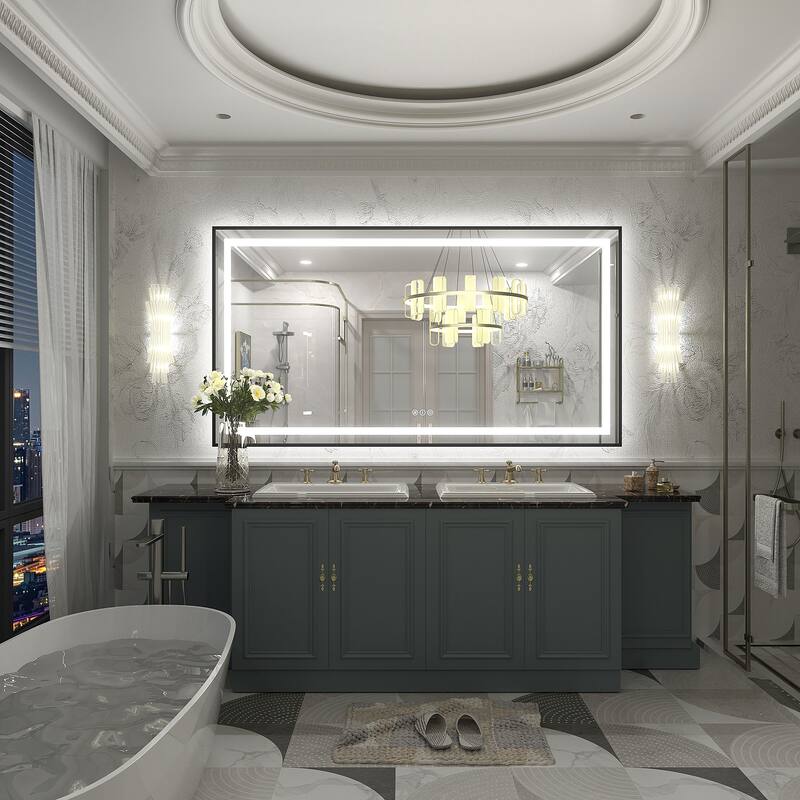 Black Metal Framed LED Front Light and Backlit Anti-Fog Wall Bathroom/ Vanity Mirror
