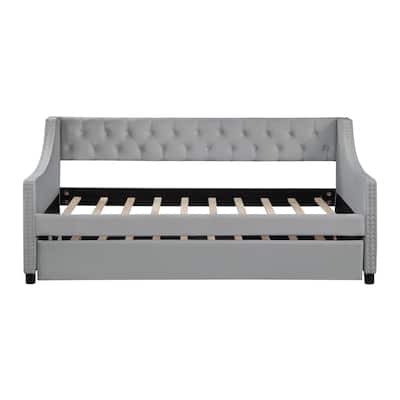 Light Gray Twin Size Modern Upholstered Tufted Daybed with Trundle