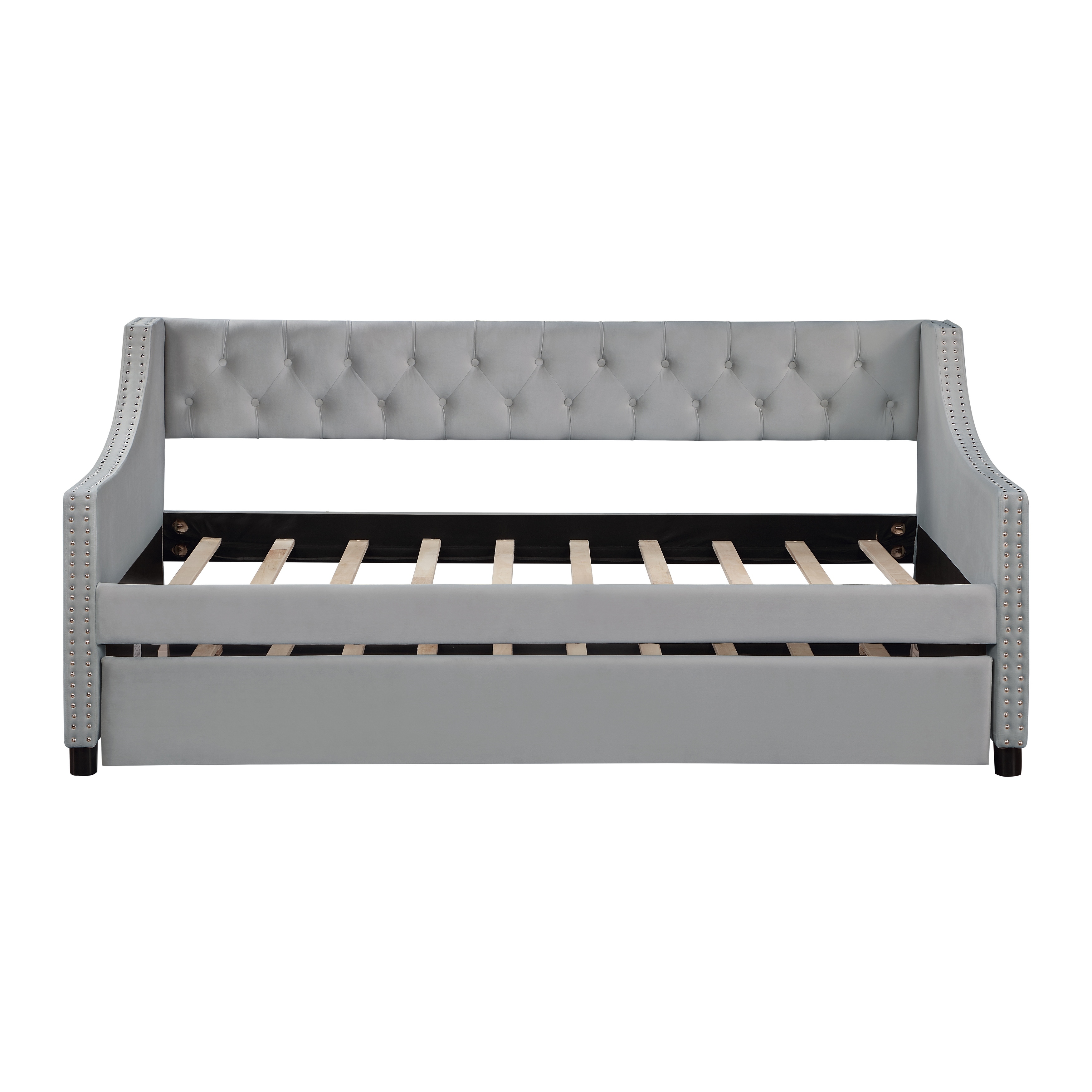Upholstered Daybed with Trundle, Twin Size Frame, Velvet