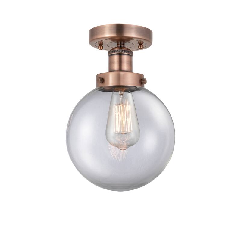 Innovations Lighting Beacon - 1 Light 8" Semi-Flush Mount - Clear/Antique Copper