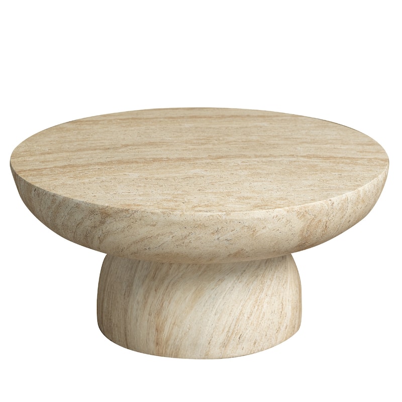 Lunexa Modern Fiberstone Coffee Table with Pedestal Design for Living Rooms, Patios, Decks or Garden