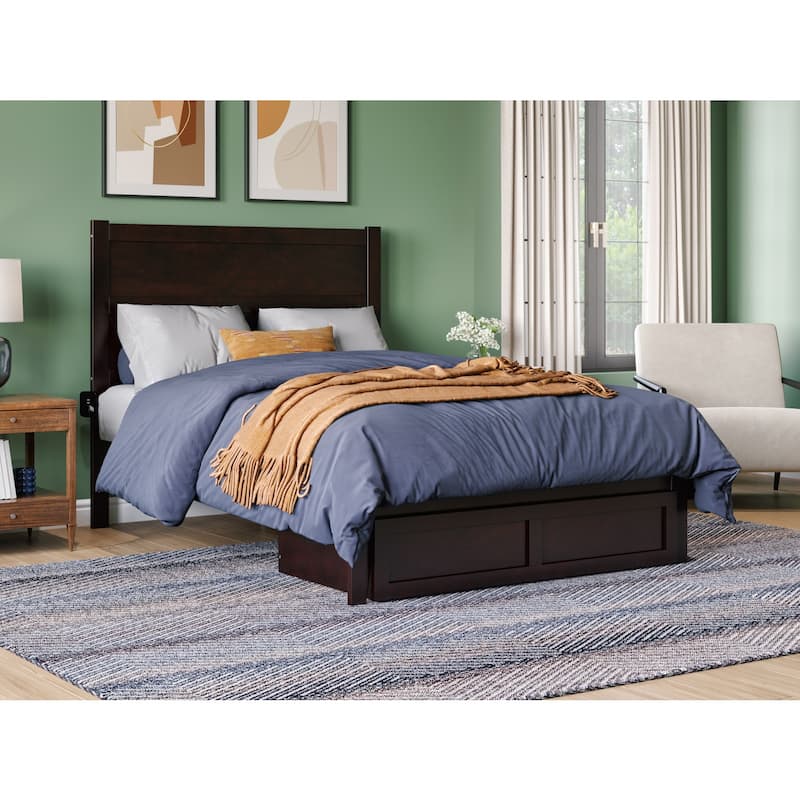 Full Bed with Foot Drawer & Charging Station - Espresso Wood Bed Frame - 53.5" x 76"