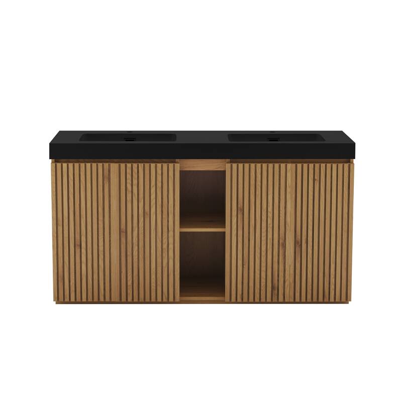 GDFStudio - Galan 60" Freestanding Bathroom Vanity with Quartz Sink, Solf Close Doors, Open Storage Shelf, NO Drain & Faucet