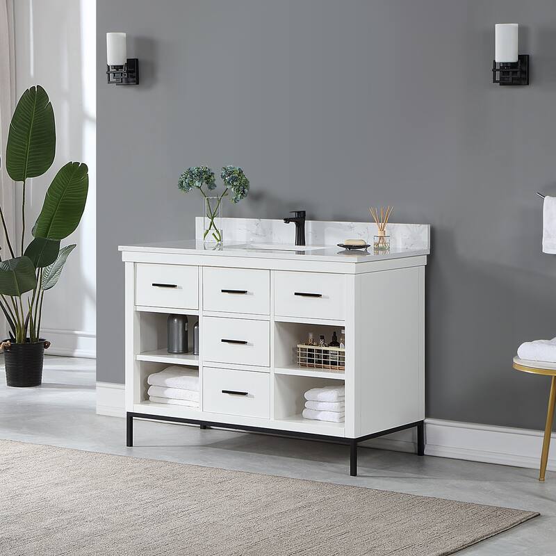 Altair Kesia Bathroom Vanity with White Composite Stone Top without Mirror