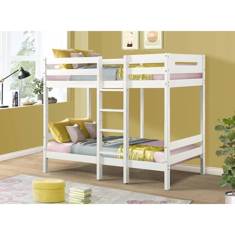 Wooden Twin over Twin Bunk Bed in White Finish