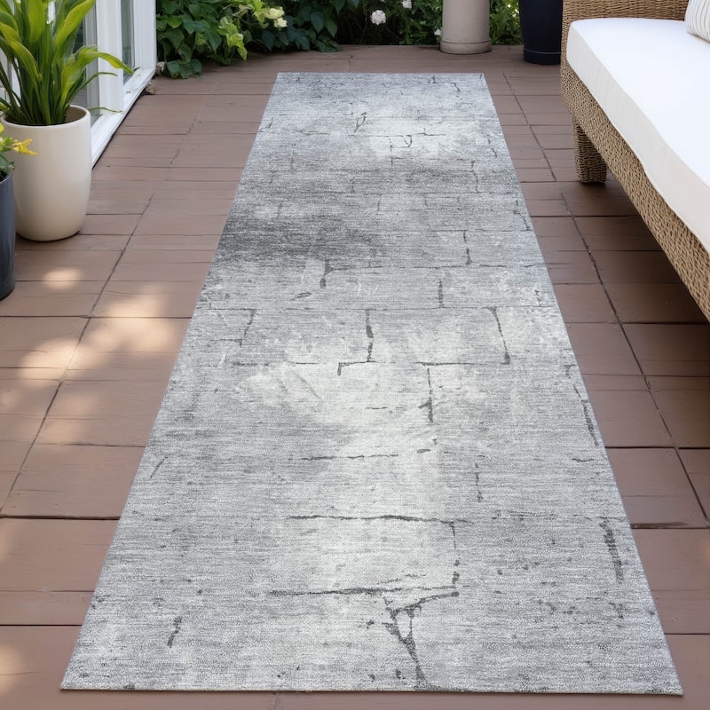 Machine Washable Indoor/Outdoor Vintage Bricks Chantille Rug - Gray - 2'3" x 7'6"