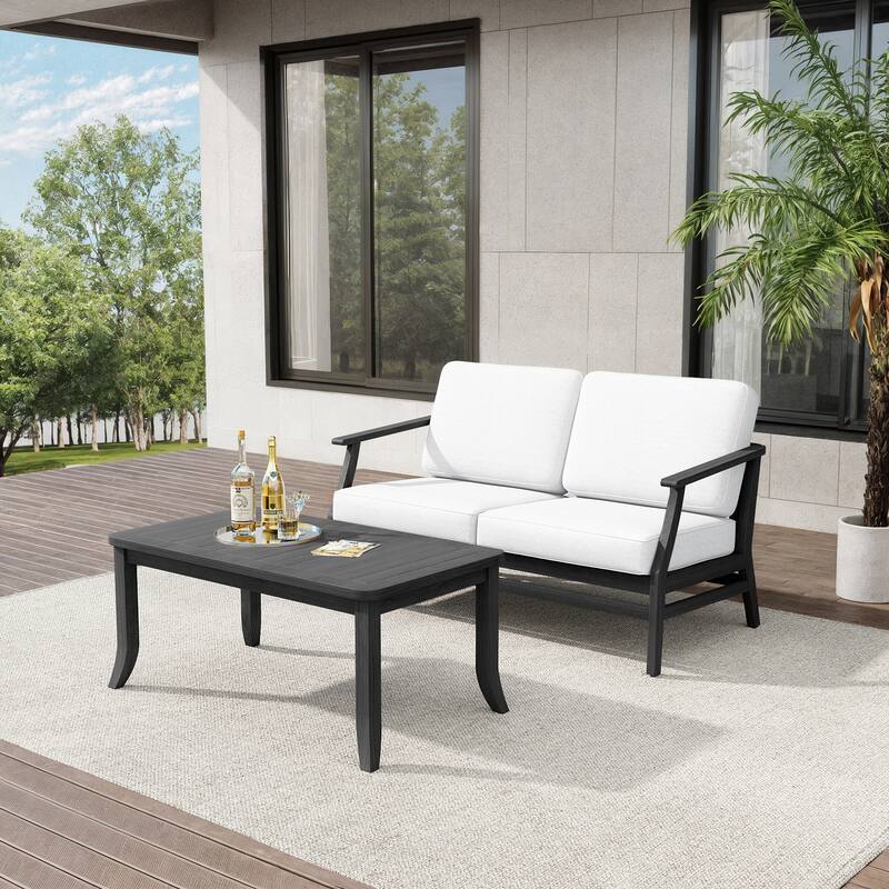 Teak Outdoor Patio Loveseat and Coffee Table Set (2-Piece)