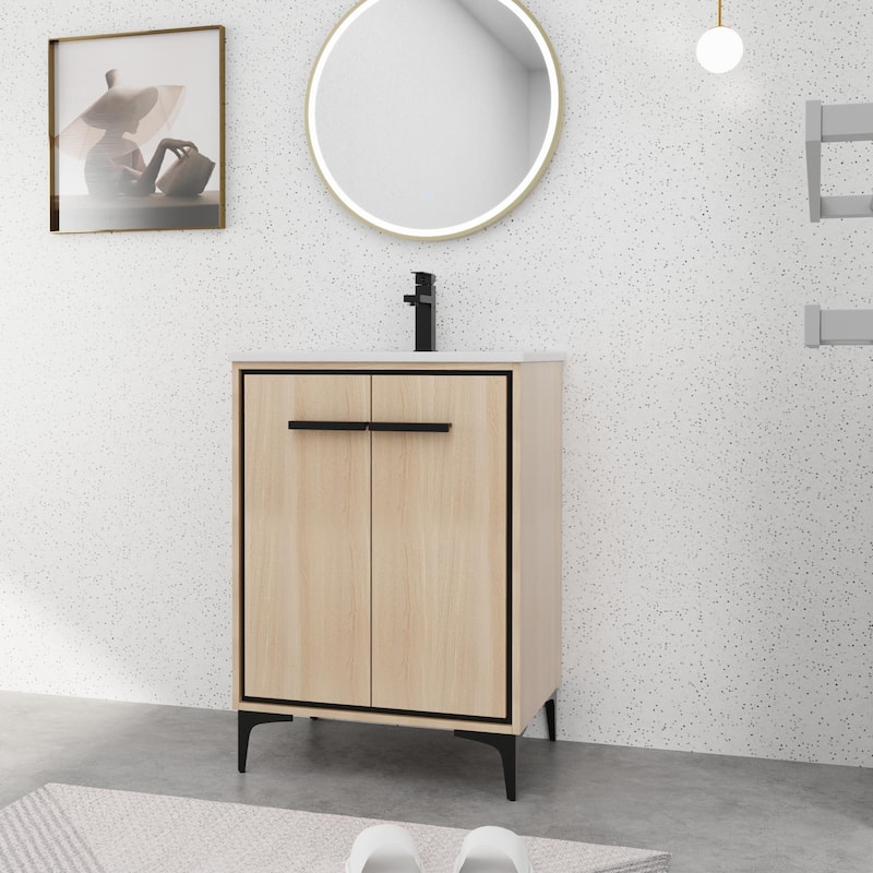 BNK 24/30 inch Freestanding Single Sink Bathroom Vanity with Soft Close Door and 1 adjustable shelf