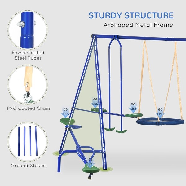 Outsunny 5-in-1 Kids Swing Set Backyard Playground Set, Metal