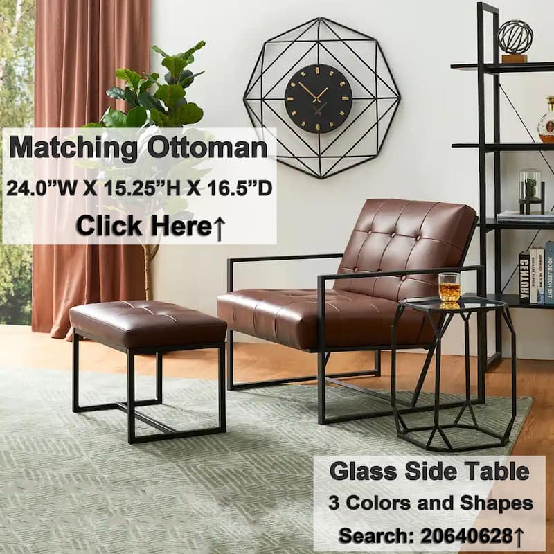Glitzhome 29.50"W Mid-Century PU Leather Tufted Accent Chair - 29.5"W x 30.5"H x 29.25"D