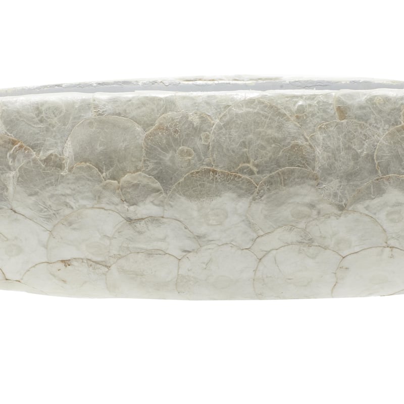 Capiz Shell Long Oval Decorative Decorative Bowl with Mosaic Shell Accents - White - Roche River Decor