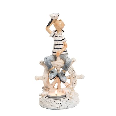 Resin Vintage Boy On Wheel Figure Figurine Table Home Decor Beach Coastal Ocean Sea Life Marine Nautical 4.33 x 3.94 x 7.87